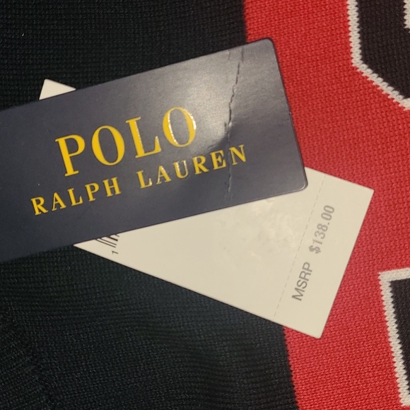 New Polo by Ralph Lauren "POLO" logo cotton sweater navy blue and red sizes L,XL - Picture 2 of 7